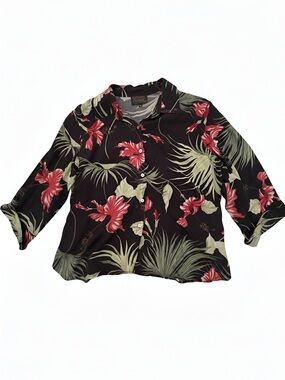 Womens Black Floral Button-Down Shirt